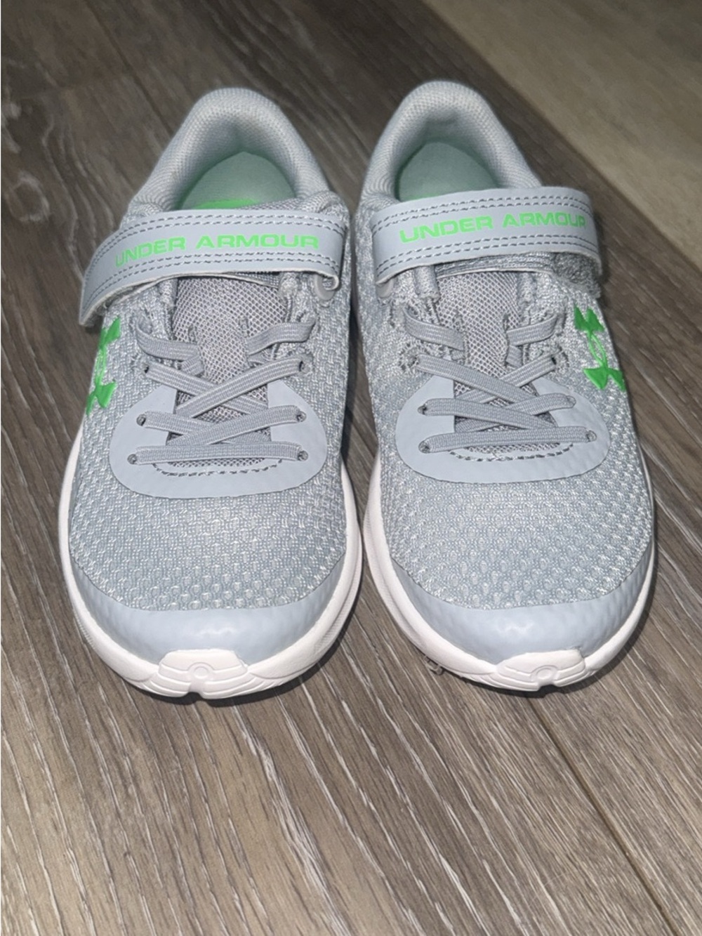 Under Armour Kids Light Gray Sneakers with Neon Green Accents